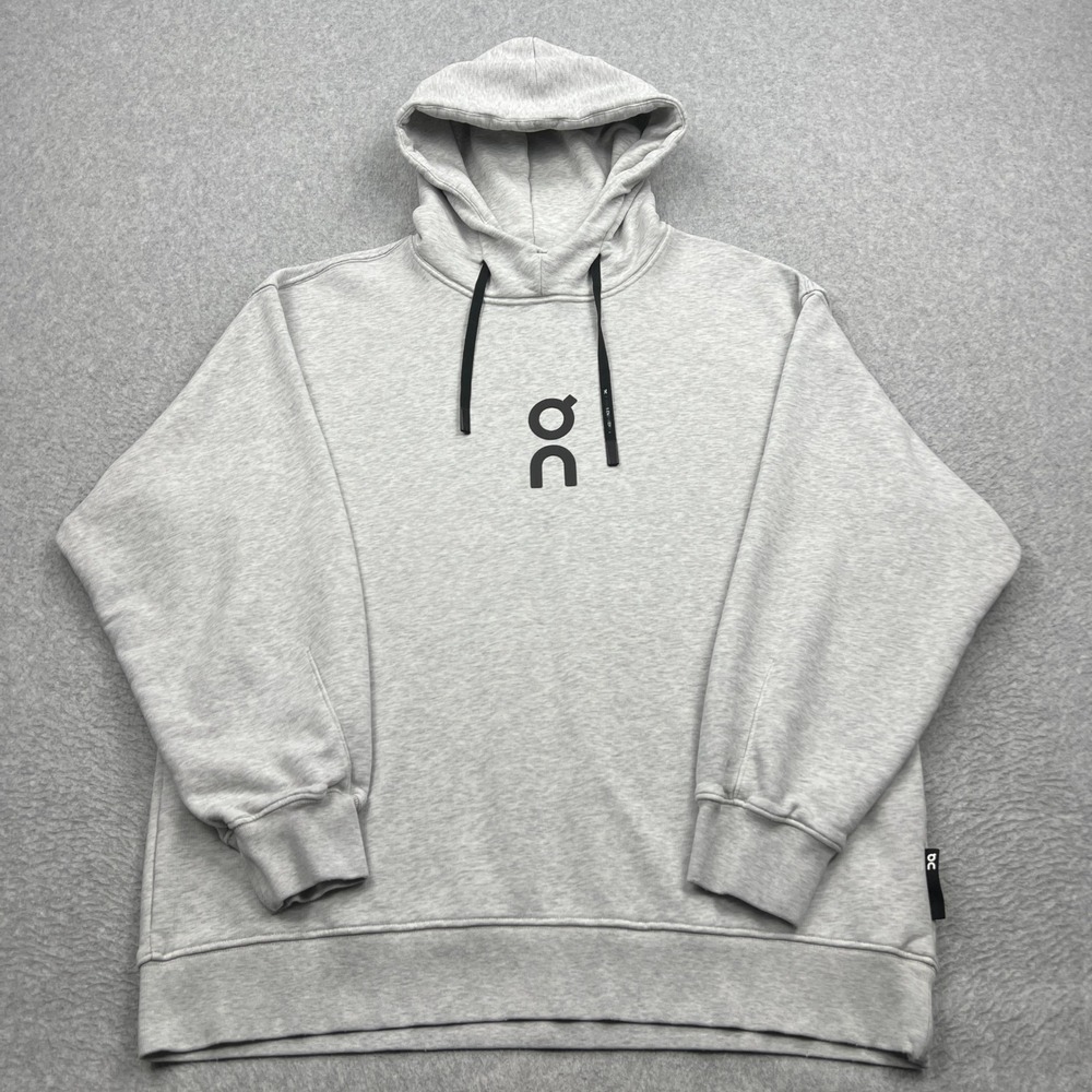 On Running Club Hoodie Mens Large Gray Organic Logo Relaxed Pullover Sweatshirt